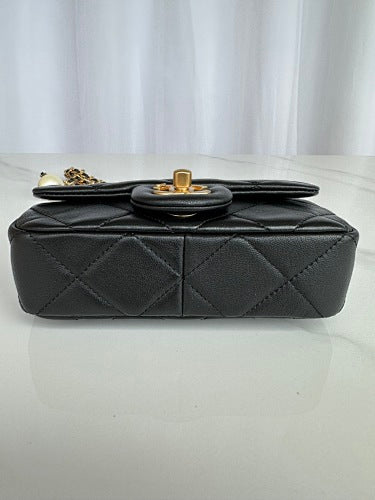 Chanel Black Quilted Flap Bag with Pearl-Embellished Chain Strap