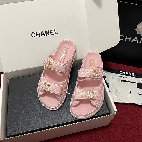 Chanel Pink Quilted CC Dad Sandals