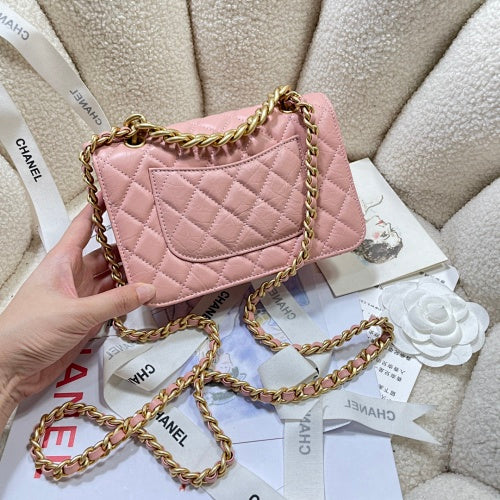 Chanel Pink Quilted Flap Bag with Front Pocke
