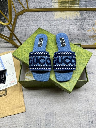 Gucci Logo Denim Slide Sandals