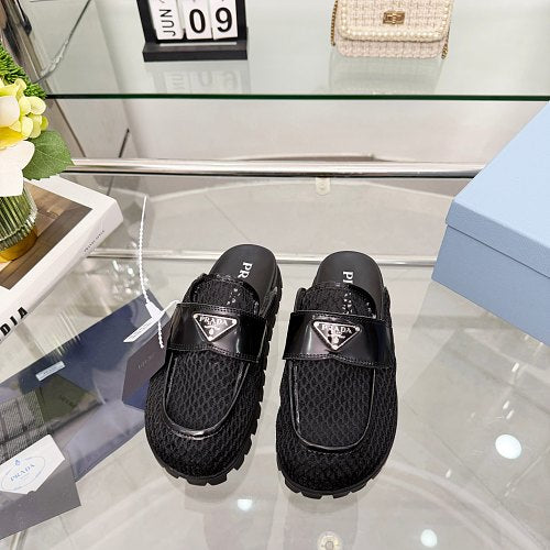 Prada Technical Mesh Triangle Logo Mule Loafers