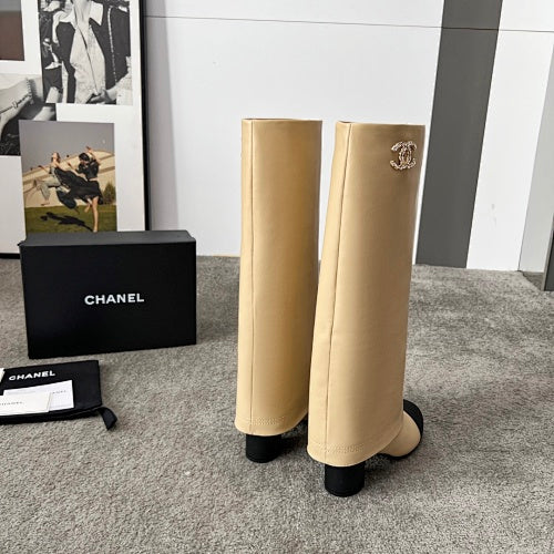 Chanel Two-Tone CC Logo Knee-High Boots