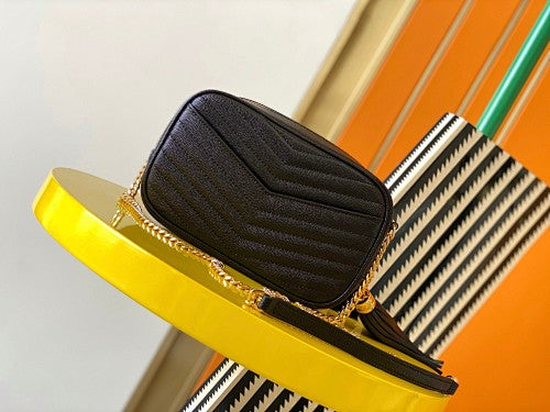 Saint Laurent (YSL) Black Lou Camera Bag (Gold)