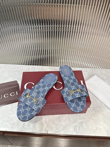 Gucci GG Denim Horsebit Thong Sandals