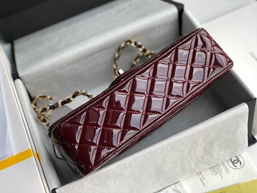 Chanel Burgundy Patent Leather Quilted Classic Double Flap Bag