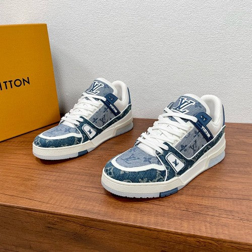 Louis Vuitton LV Trainer Denim Monogram Sneakers – Blue & White