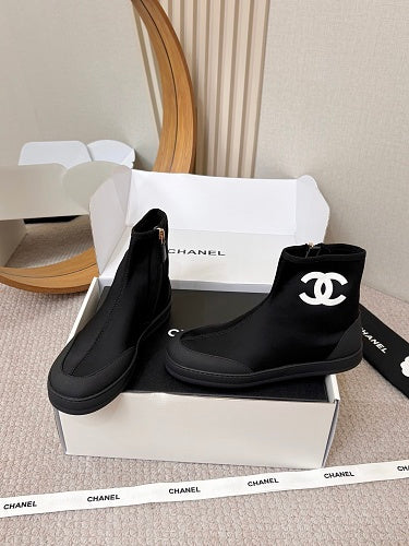 Chanel CC Logo Sock Ankle Boots in Black