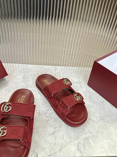 Gucci GG Monogram Double-Strap Slide Sandals