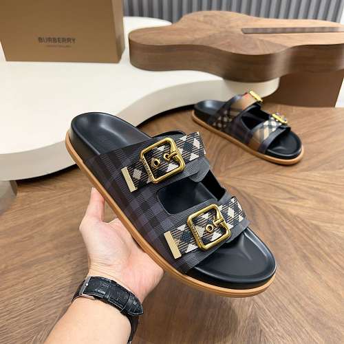 Burberry Check Double-Buckle Slide Sandals