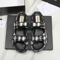 Chanel CC Logo Tweed Double-Strap Slide Sandals