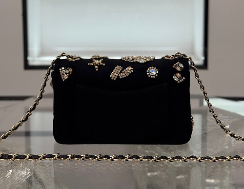Chanel Black Crystal-Embellished Mini Flap / Evening Bag
