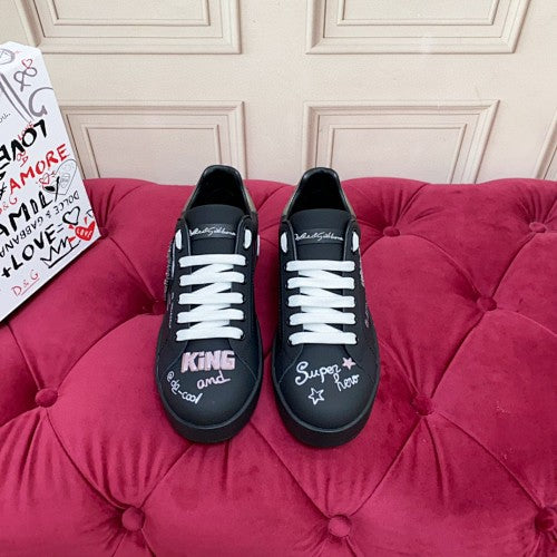 Dolce & Gabbana Portofino Graffiti Crown Low-Top Sneakers