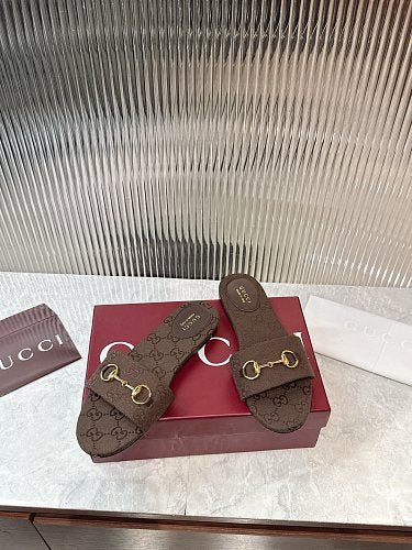 Gucci GG Monogram Horsebit Flat Slide Sandals