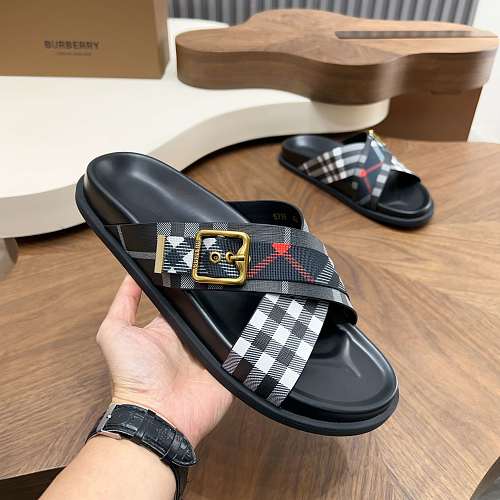 Burberry Check Criss-Cross Buckle Slide Sandals