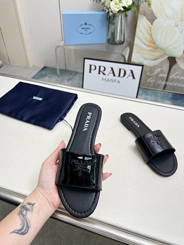Prada Logo Flat Slide Sandals