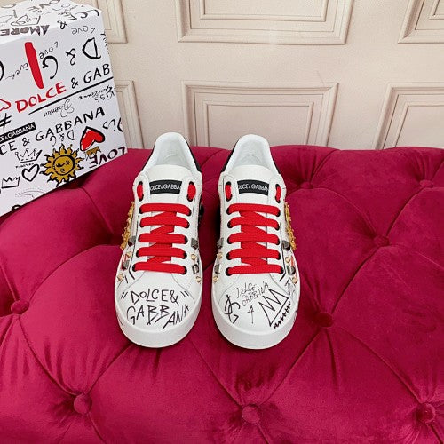 Dolce & Gabbana Portofino Graffiti Crest Low-Top Sneakers