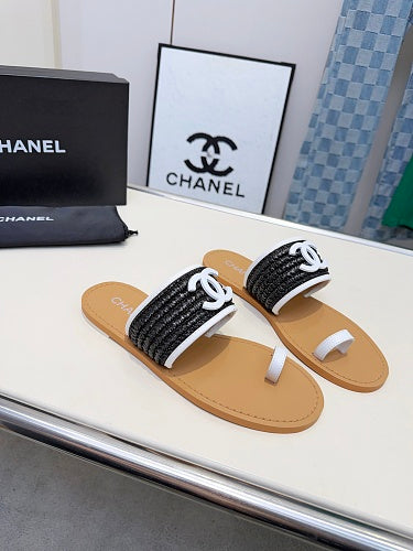 Chanel CC Logo Woven Toe-Ring Sandals