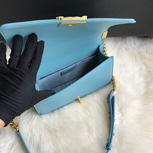 Chanel Teal Chevron Quilted Boy Bag