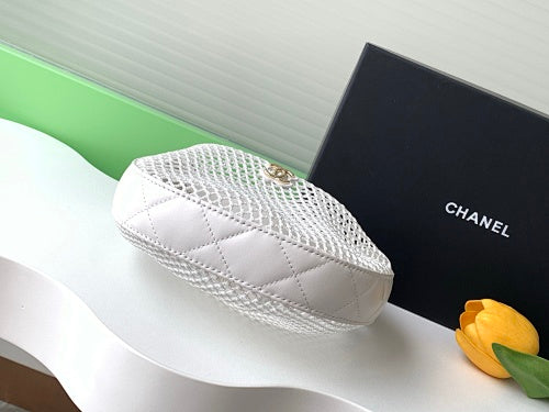 Chanel White Mesh Crescent Hobo Bag
