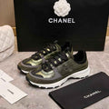 Chanel CC Logo Metallic Olive Green Runner Sneakers