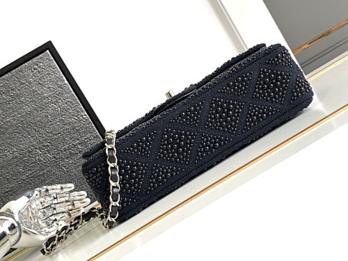 Chanel Black Crystal-Embellished Quilted Flap Bag
