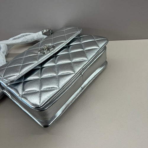 Chanel Metallic Silver Quilted Flap Bag