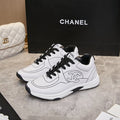 Chanel White & Black CC Logo Low-Top Sneakers