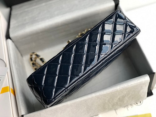 Chanel Black Patent Leather Quilted Classic Double Flap Bag
