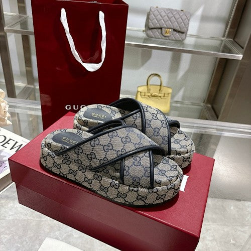 Gucci GG Supreme Canvas Crossover Platform Sandal