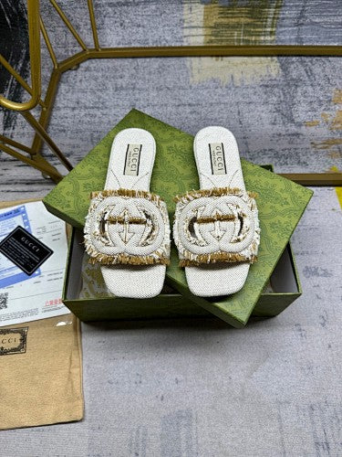 Gucci Interlocking G Canvas Slide Sandals