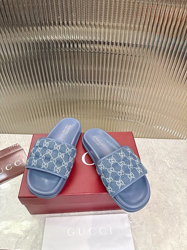 Gucci GG Monogram Denim Slide Sandals