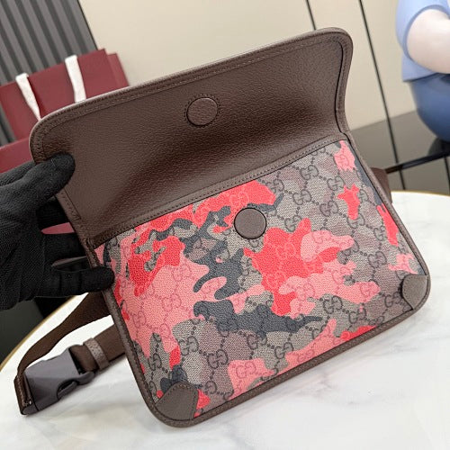 Gucci Small GG Belt Bag in Pink & Red Camouflage Marbled GG Monogra