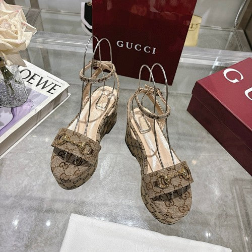 Gucci GG Monogram Platform Wedge Sandals