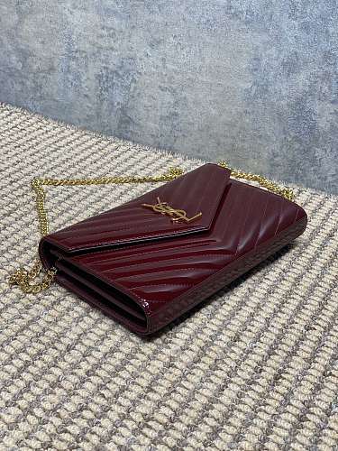 Saint Laurent (YSL) Burgundy Patent Leather Monogram Wallet