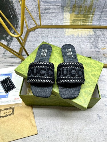 Gucci Logo Denim Slide Sandals