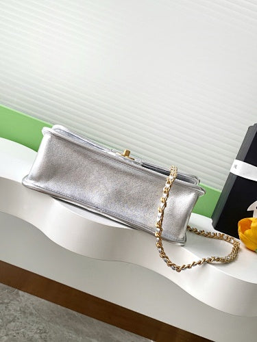 Chanel Metallic Silver Quilted Flap Bag