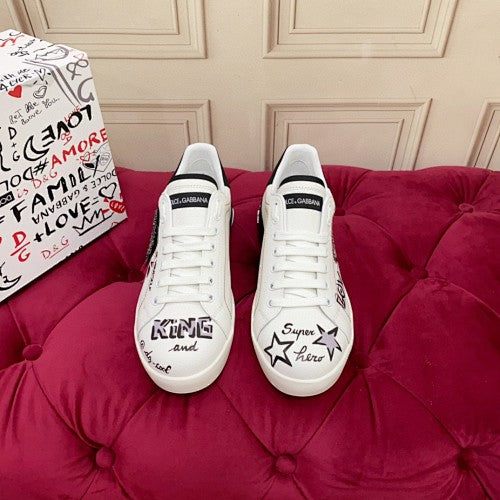 Dolce & Gabbana Portofino Graffiti Crown Low-Top Sneakers