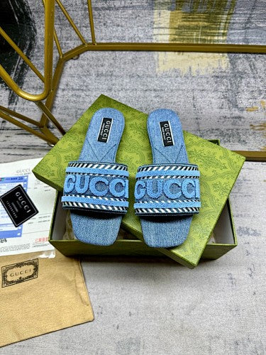 Gucci Logo Denim Slide Sandals