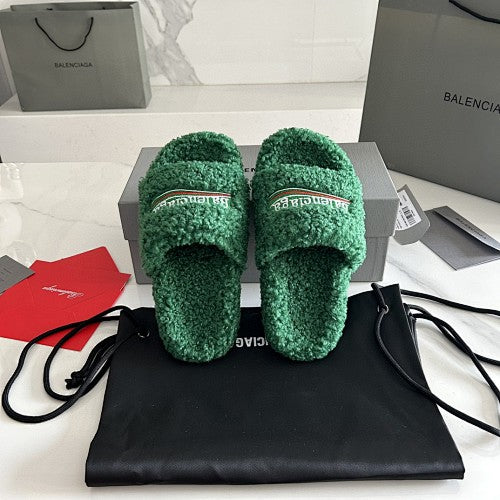 Balenciaga Furry Logo Slide Sandals