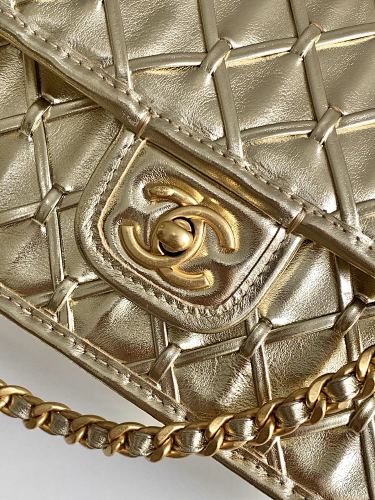 Chanel Metallic Champagne Gold Geometric Quilted Flap Bag