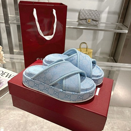 Gucci GG Supreme Canvas Crossover Platform Sandals