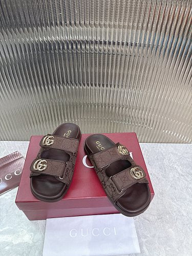 Gucci GG Monogram Double-Strap Slide Sandals
