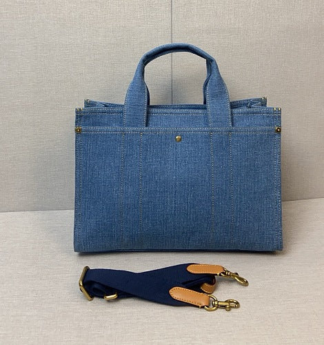 Coach Denim Cargo Tote Bag with Embroidered Logo