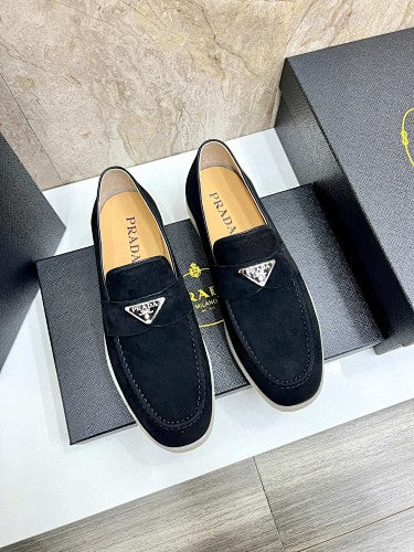Prada Black Suede Logo Loafers