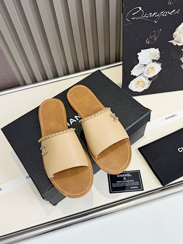 Chanel CC Logo Chain-Trim Slide Sandals