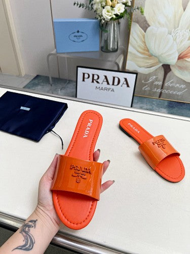 Prada Logo Flat Slide Sandals