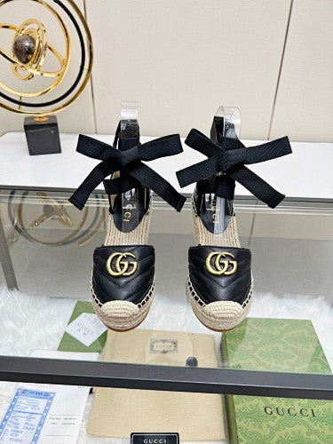 Gucci Marmont Matelassé Leather Platform Espadrille Wedges