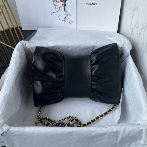 Chanel Metallic Black Ruched Flap Bag / Chain Shoulder Bag.