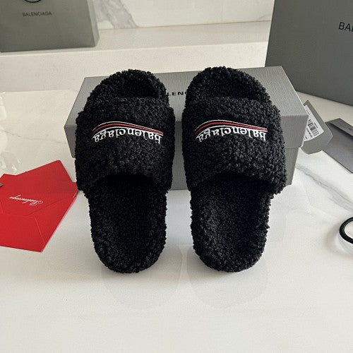 Balenciaga Furry Logo Pool Slides