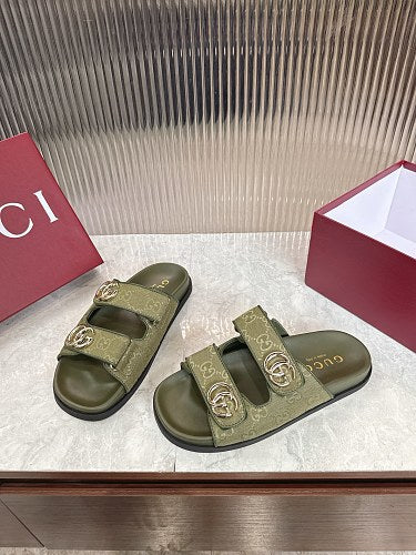 Gucci GG Monogram Double-Strap Slide Sandals
